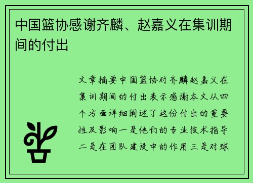 中国篮协感谢齐麟、赵嘉义在集训期间的付出